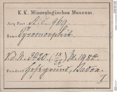Etiketten zu Pyromorphit (NHMW-MIN-Ac969)